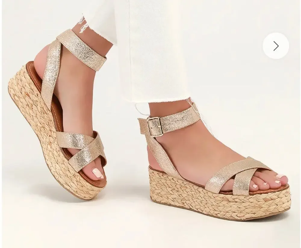 Chinese Laundry Zodiac Gold Glitter Flatform Espadrille Sandals 7.5